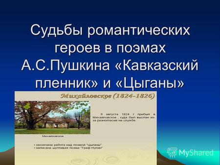 Презентация к уроку (литература, 9 класс) на тему: презентация Поэма А.С. Пушкина Цыганы 