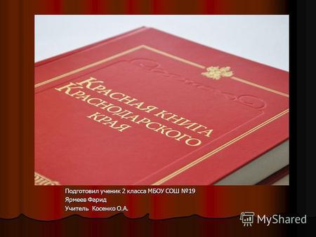 Презентация ученика 2 класса Красная книга Краснодарского края