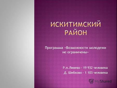 Программа «Возможности молодежи не ограничены» Р.п.Линево – 19 932 человека Д. Шибково – 1 103 человека.