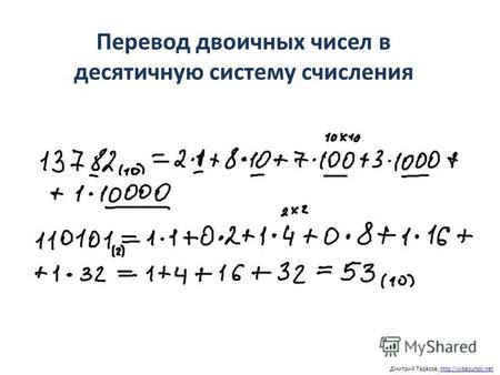 Перевод двоичных чисел в десятичную систему счисления Дмитрий Тарасов,