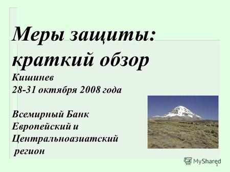 1 Меры защиты: краткий обзор Кишинев 28-31 октября 2008 года Всемирный Банк Европейский и Центральноазиатский регион регион.