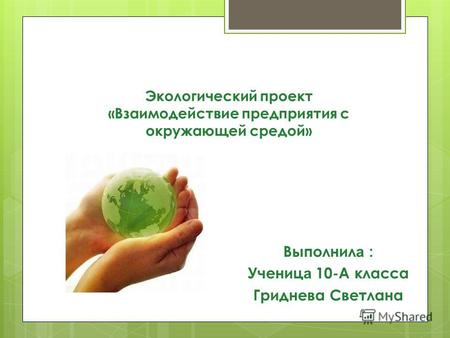 Экологический проект «Взаимодействие предприятия с окружающей средой» Выполнил а : Учениц а 10-А класса Гриднева Светлана.