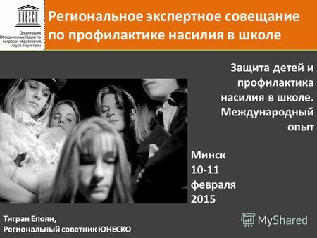 Региональное экспертное совещание по профилактике насилия в школе Минск 10-11 февраля 2015 Защита детей и профилактика насилия в школе. Международный опыт.