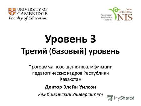 Уровень 3 Третий (базовый) уровень Программа повышения квалификации педагогических кадров Республики Казахстан Доктор Элейн Уилсон Кембриджский Университет.