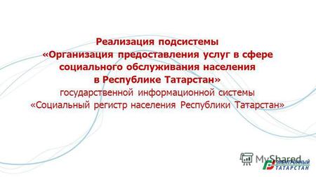 Реализация подсистемы «Организация предоставления услуг в сфере социального обслуживания населения в Республике Татарстан» государственной информационной.