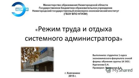 Министерство образования Нижегородской области Государственное бюджетное образовательное учреждение Нижегородский государственный инженерно-экономический.