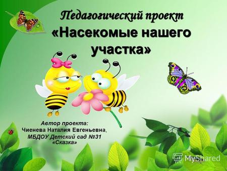 Педагогический проект «Насекомые нашего участка» Автор: Чиенева Наталия Евгеньевна, МБДОУ Детский сад №31 г.Саров