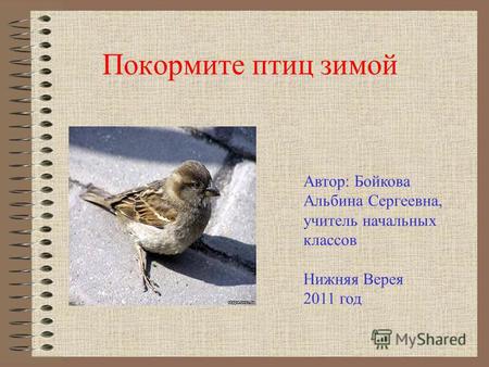 Покормите птиц зимой Автор: Бойкова Альбина Сергеевна, учитель начальных классов Нижняя Верея 2011 год.
