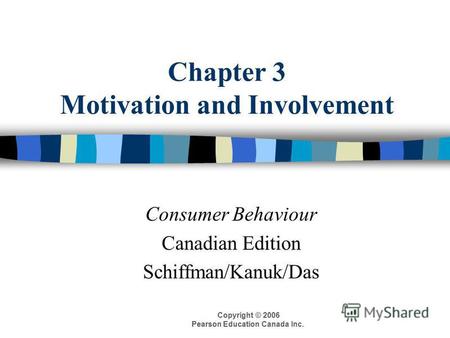 Copyright © 2006 Pearson Education Canada Inc. Chapter 3 Motivation and Involvement Consumer Behaviour Canadian Edition Schiffman/Kanuk/Das.