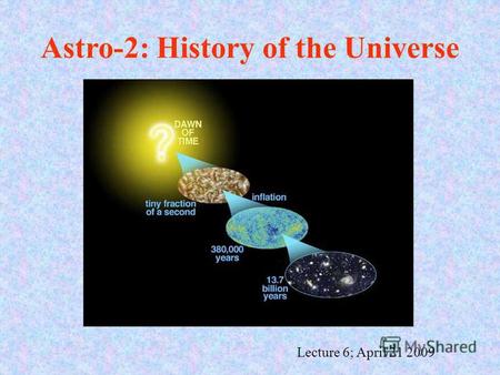 Lecture 6; April 21 2009 Astro-2: History of the Universe.