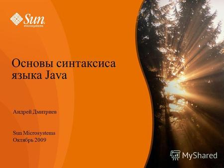 Андрей Дмитриев Sun Microsystems Октябрь 2009 Основы синтаксиса языка Java.