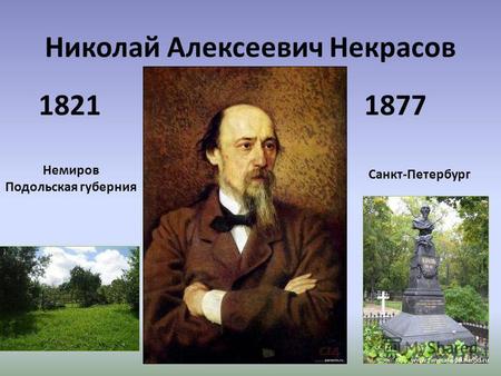 Николай Алексеевич Некрасов 18211877 Немиров Подольская губерния Санкт-Петербург.