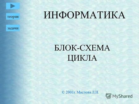 ИНФОРМАТИКА БЛОК-СХЕМА ЦИКЛА теория задачи © 2001 г. Маслова Л.Н.