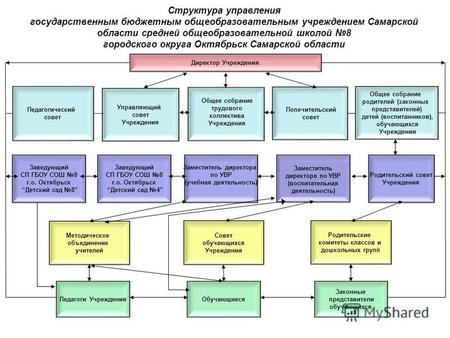 Структура управления государственным бюджетным общеобразовательным учреждением Самарской области средней общеобразовательной школой 8 городского округа.