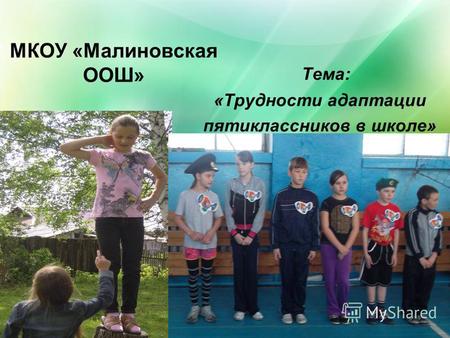 МКОУ «Малиновская ООШ» Тема: «Трудности адаптации пятиклассников в школе»