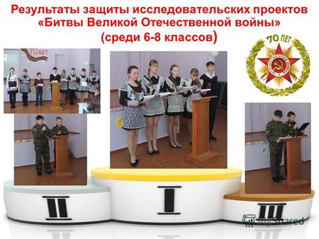 Результаты защиты исследовательских проектов «Битвы Великой Отечественной войны» (среди 6-8 классов )