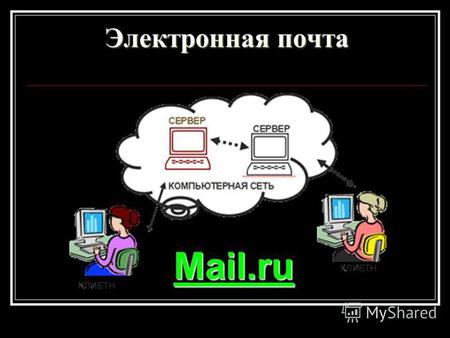 Электронная почта Mail.ru. имя пользователя@имя сервера Чтобы электронное письмо дошло до адресата обязателен электронный адрес Адрес электронной почты.