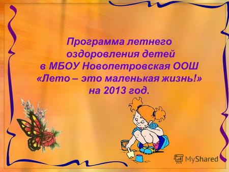 Программа летнего оздоровления детей в МБОУ Новопетровская ООШ «Лето – это маленькая жизнь!» на 2013 год.