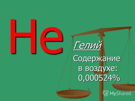He Гелий Содержание в воздухе: 0,000524%. Ne Неон Содержание в воздухе: 0,00182%
