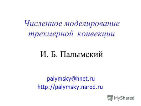Численное моделирование трехмерной конвекции И. Б. Палымский.