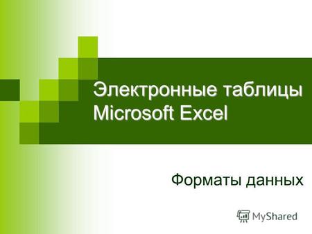 Электронные таблицы Microsoft Excel Форматы данных.