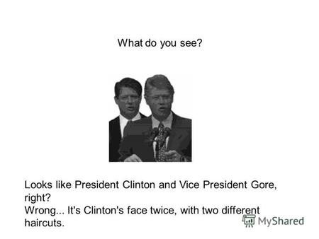 Looks like President Clinton and Vice President Gore, right? Wrong... It's Clinton's face twice, with two different haircuts. What do you see?