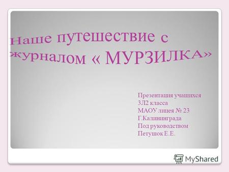 Презентация учащихся 3 Л 2 класса МАОУ лицея 23 Г.Калининграда Под руководством Петушок Е.Е.