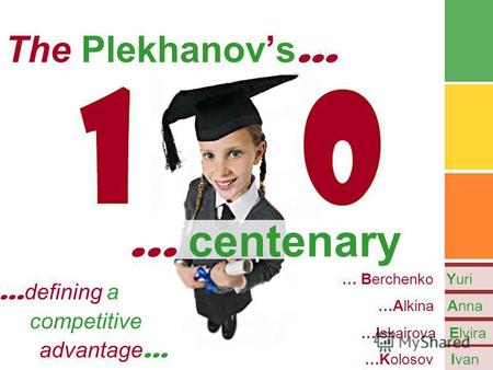 … defining a competitive advantage …... centenary … Berchenko Yuri …Alkina Anna …Iskairova Elvira …Kolosov Ivan The Plekhanovs …