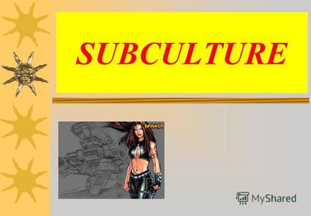 SUBCULTURE THE DEFINITION OF A SUBCULTURE A subculture is a group of people with the same interests, the same style and they like the same music. the.