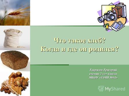 Что такое хлеб? Когда и где он родился? Гаврилов Григорий ученик 2 «е» класса МБОУ «СОШ 61»