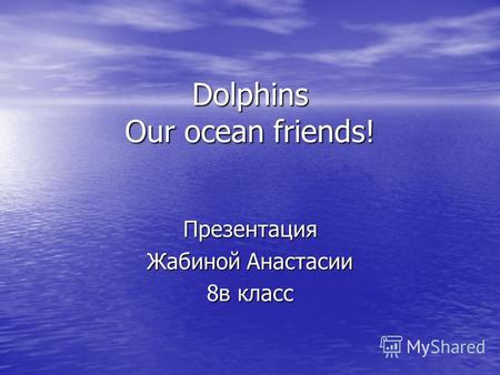 Dolphins Our ocean friends! Презентация Жабиной Анастасии 8 в класс.