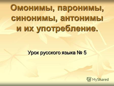 Омонимы, паронимы, синонимы, антонимы и их употребление. Урок русского языка 5.
