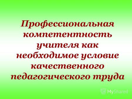 Профессиональная компетентность учителя как необходимое условие качественного педагогического труда.