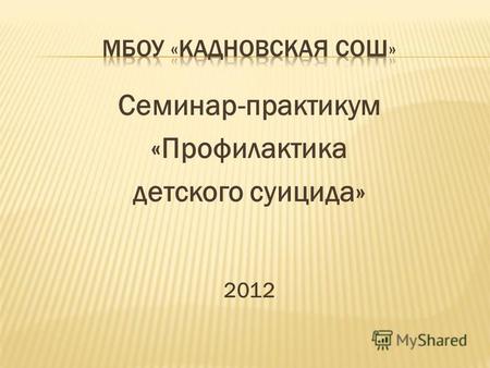 Семинар-практикум «Профилактика детского суицида» 2012.