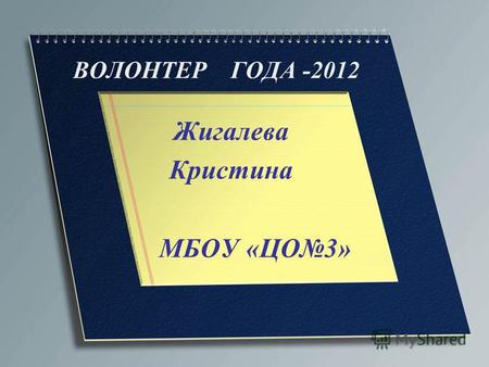ВОЛОНТЕР ГОДА -2012 Жигалева Кристина МБОУ «ЦО 3».