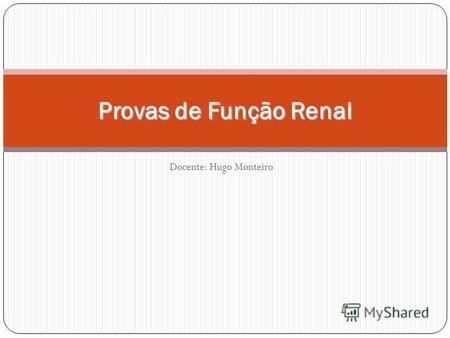 Docente: Hugo Monteiro Provas de Função Renal. Sistema Urinário.