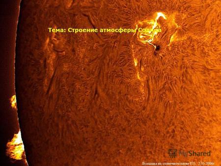 Тема: Строение атмосферы Солнца Вспышка на солнечном пятне 875, 2.05.2006 г.