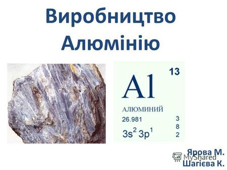 Виробництво Алюмінію Ярова М. Шагієва К.. Алюміній отримують електролізом розчину глинозему (техн. Al 2 O 3 ) в розплавленому кріоліті Na 3 [AlF 6 ] при.