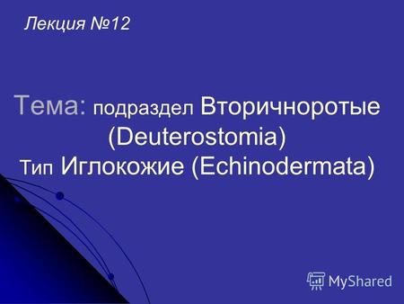 Тема: подраздел Вторичноротые (Deuterostomia) Тип Иглокожие (Echinodermata) Лекция 12.