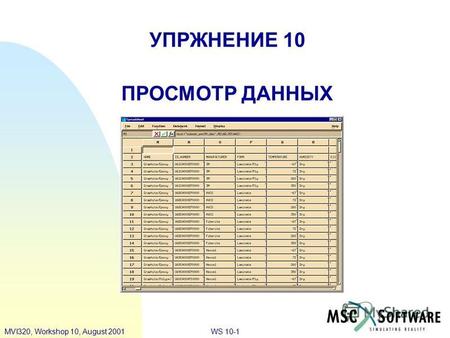 WS 10-1MVI320, Workshop 10, August 2001 УПРЖНЕНИЕ 10 ПРОСМОТР ДАННЫХ.