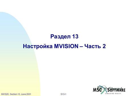 S13-1MVI320, Section 13, June 2001 Раздел 13 Настройка MVISION – Часть 2.