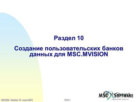 S10-1MVI320, Section 10, June 2001 Раздел 10 Создание пользовательских банков данных для MSC.MVISION.
