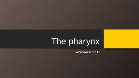 The pharynx Safronova Vera 143. The pharynx is… muscular, cone-shaped passageway length from 12 to 14 cm, in which the crossing of the digestive and respiratory.
