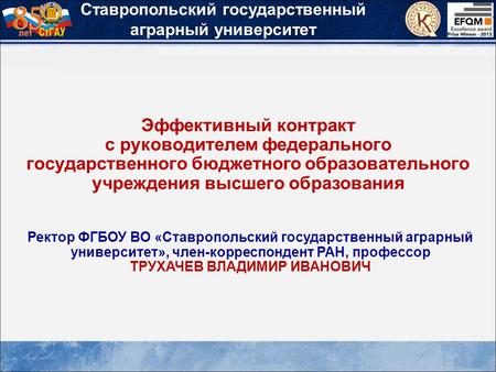 Эффективный контракт с руководителем федерального государственного бюджетного образовательного учреждения высшего образования Ставропольский государственный.