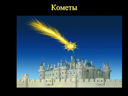 Кометы Помимо больших планет и астероидов вокруг Солнца движутся кометы. Слово «комета» в переводе с греческого означает «длинноволосая». Комета, названная.