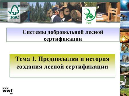 Системы добровольной лесной сертификации Тема 1. Предпосылки и история создания лесной сертификации FCR.