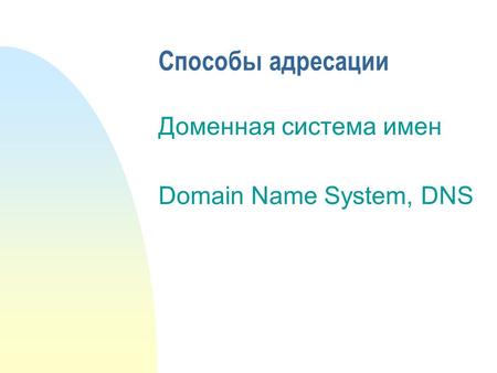 Способы адресации Доменная система имен Domain Name System, DNS.