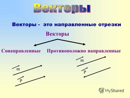 Векторы - это направленные отрезки Векторы СонаправленныеПротивоположно направленные m P m P.