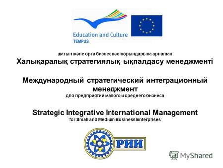 Strategic Integrative International Management for Small and Medium Business Enterprises Международный стратегический интеграционный менеджмент для предприятий.