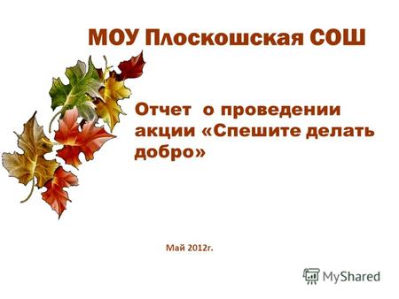 МОУ Плоскошская СОШ Отчет о проведении акции «Спешите делать добро» Май 2012г.
